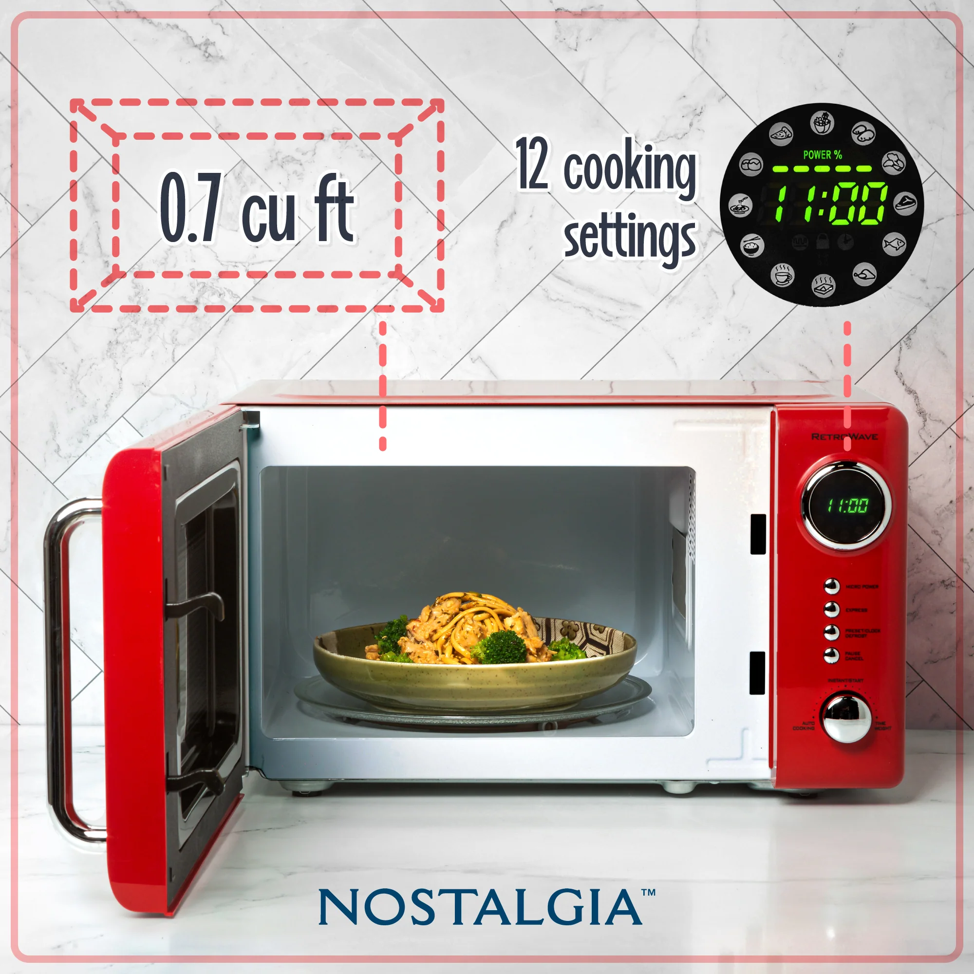 Retro 0.7 Cubic Foot 700-Watt Countertop Microwave Oven - Retro Red - Inhomebuy