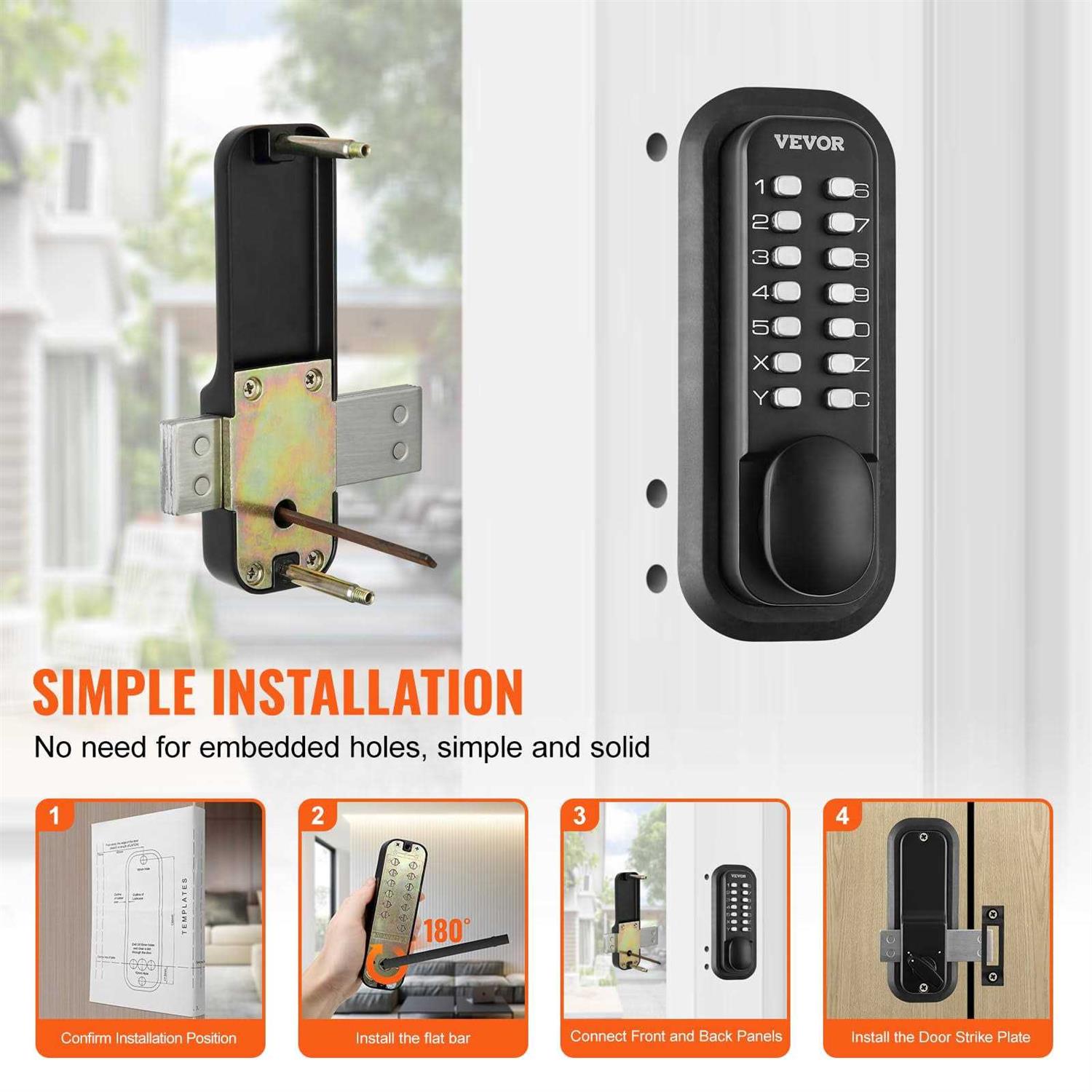 VEVOR Mechanical Keyless Entry Door Lock 14 Digit Keypad Water-proof Zinc Alloy - Inhomebuy