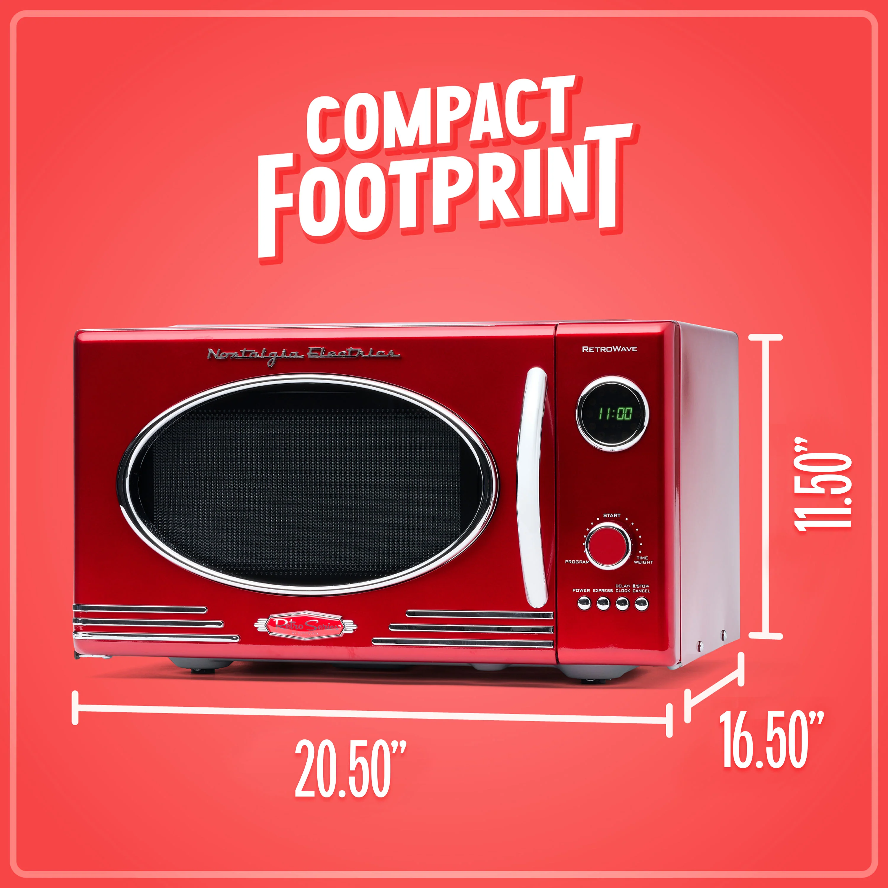Retro 0.9 Cubic Foot 800-Watt Countertop Microwave Oven - Retro Red - Inhomebuy