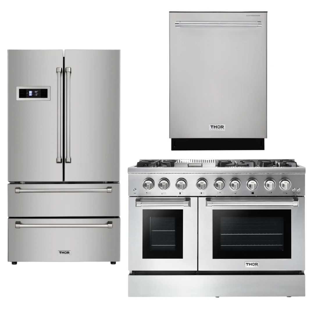 Thor Kitchen Package - 48 inch Propane Dual Fuel Range, Refrigerator, Dishwasher, AP-HRD4803ULP-2 - Inhomebuy