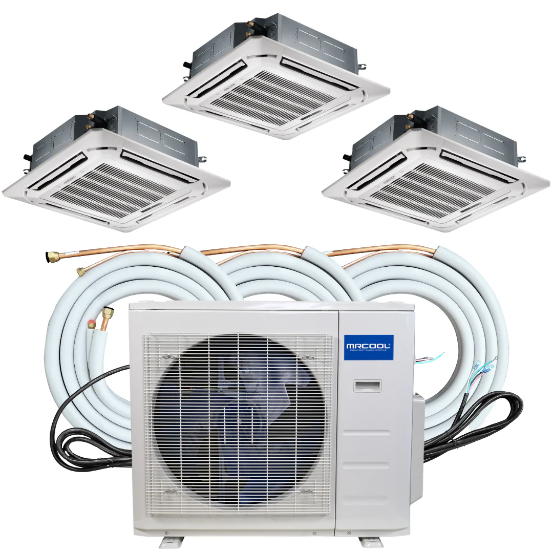 MRCOOL Olympus Mini Split - 36,000 BTU 3 Zone Ductless Ceiling Cassette Air Conditioner And Heat Pump With 25 Ft. Flared Lineset, OLY36-C-3-12-25 - Inhomebuy