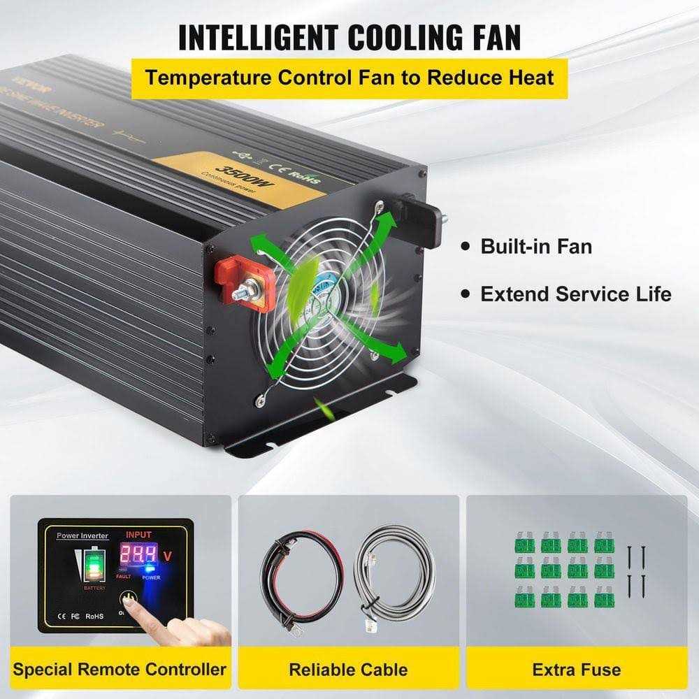VEVOR Pure Sine Wave Inverter 3500 Watt Power Inverter Dc 12V to Ac 120V Car Inverter CZXNBQDMKWKDD5F35V9 - Inhomebuy
