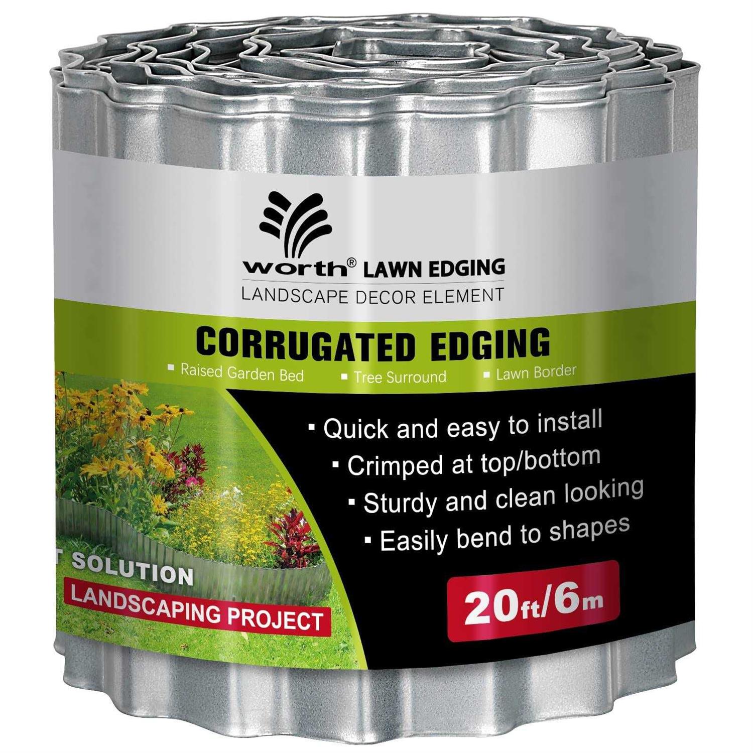Worth Garden 20 ft. x 6 in. Galvanized Steel Corrugated Landscape Lawn Edging - Inhomebuy