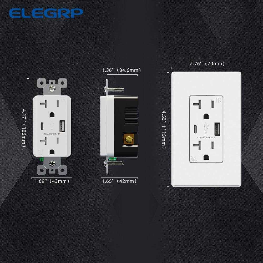 Elegrp 30W 6.0 Amp 3-Port USB Wall Outlet 15 Amp Receptacle USB Type C - Inhomebuy