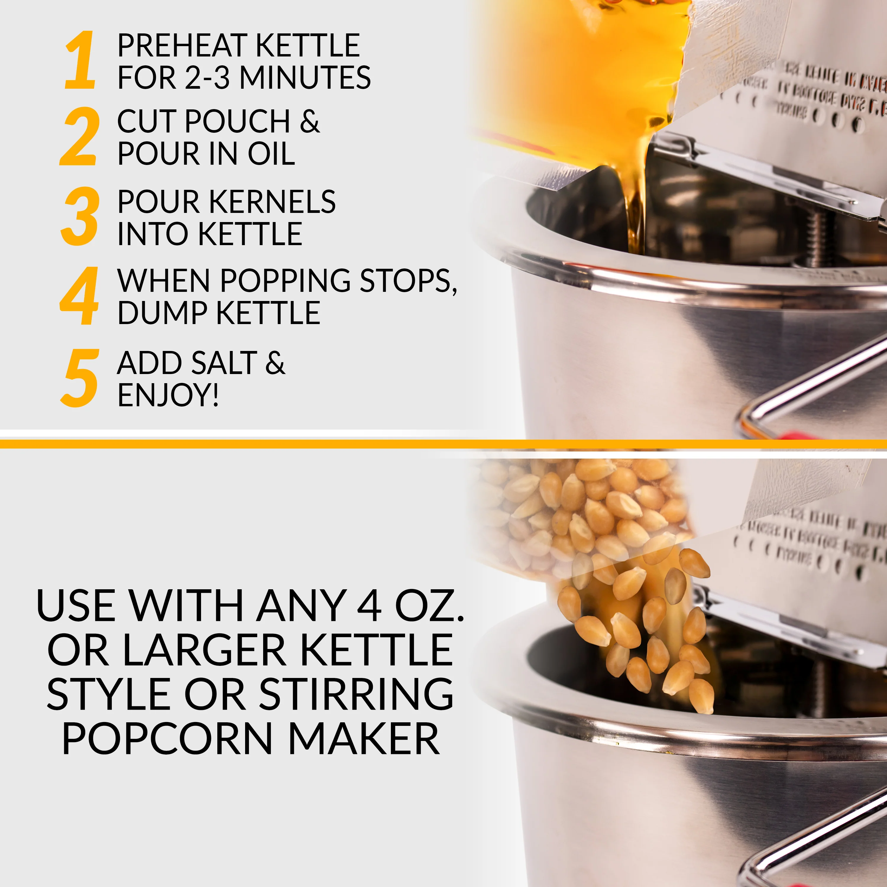 Best Tasting Premium 4-Ounce Popcorn, Oil & Seasoning Salt All-In-One Packs - 24 Count - Inhomebuy