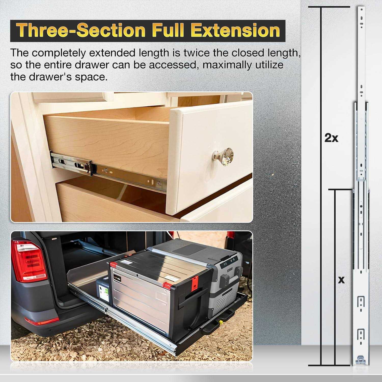 YENUO Heavy Duty Drawer Runners Slides with Lock 400 500 600 700 800 900 1000 Full Extension Ball Bearing Rails - Inhomebuy