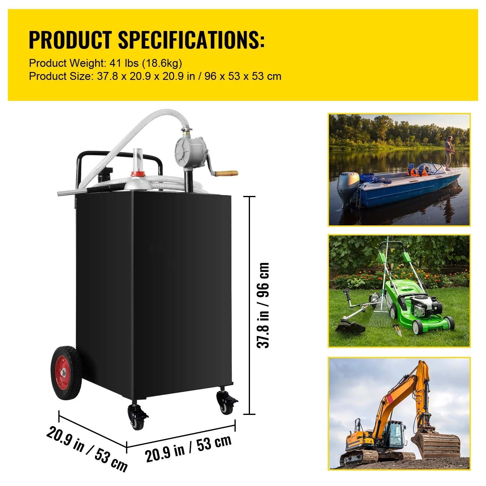 BENTISM Fuel Caddy, 30 Gallon, Gas Storage Tank & 2 Wheels, with Manuel Transfer Pump, Gasoline Diesel Fuel Container for Cars, Lawn Mowers, ATVs, Boats, More, Yellow - Inhomebuy