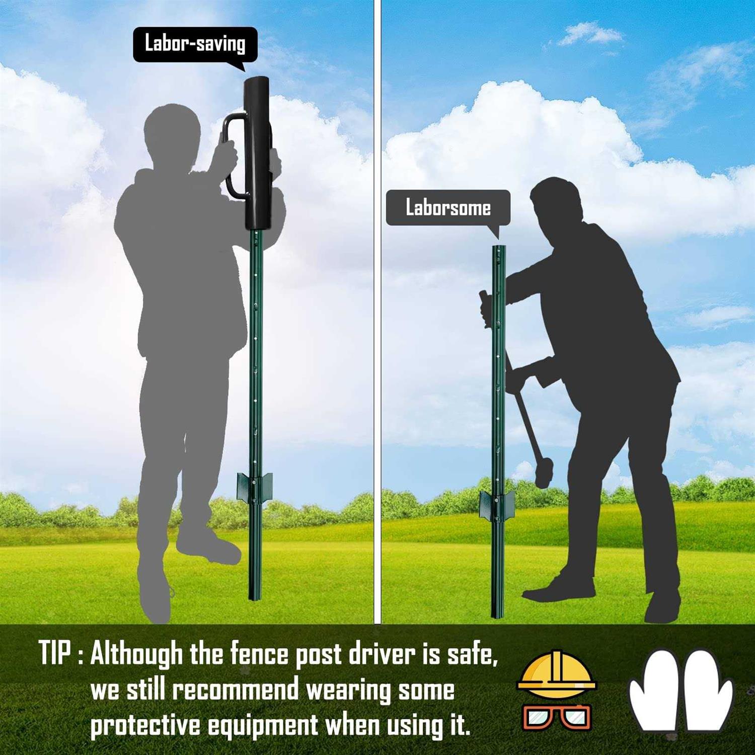 Gtongoko Fence Post Driver Rammer Heavy Duty Hand Post Pounder with Handle for U Fence Post - Inhomebuy