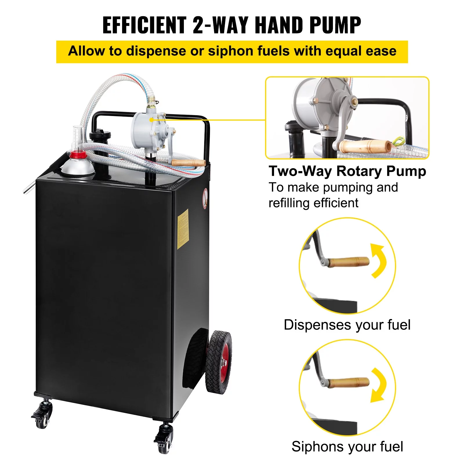 BENTISM Fuel Caddy, 30 Gallon, Gas Storage Tank & 2 Wheels, with Manuel Transfer Pump, Gasoline Diesel Fuel Container for Cars, Lawn Mowers, ATVs, Boats, More, Yellow - Inhomebuy