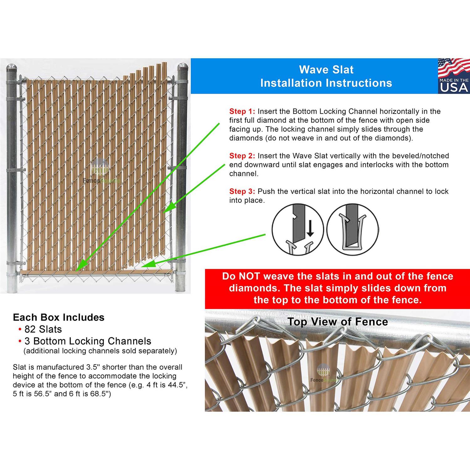 Fencesource Wave Slat Single Wall Bottom Locking Privacy Slat for 4 5 6 7 and 8 Chain Link Fence - Inhomebuy