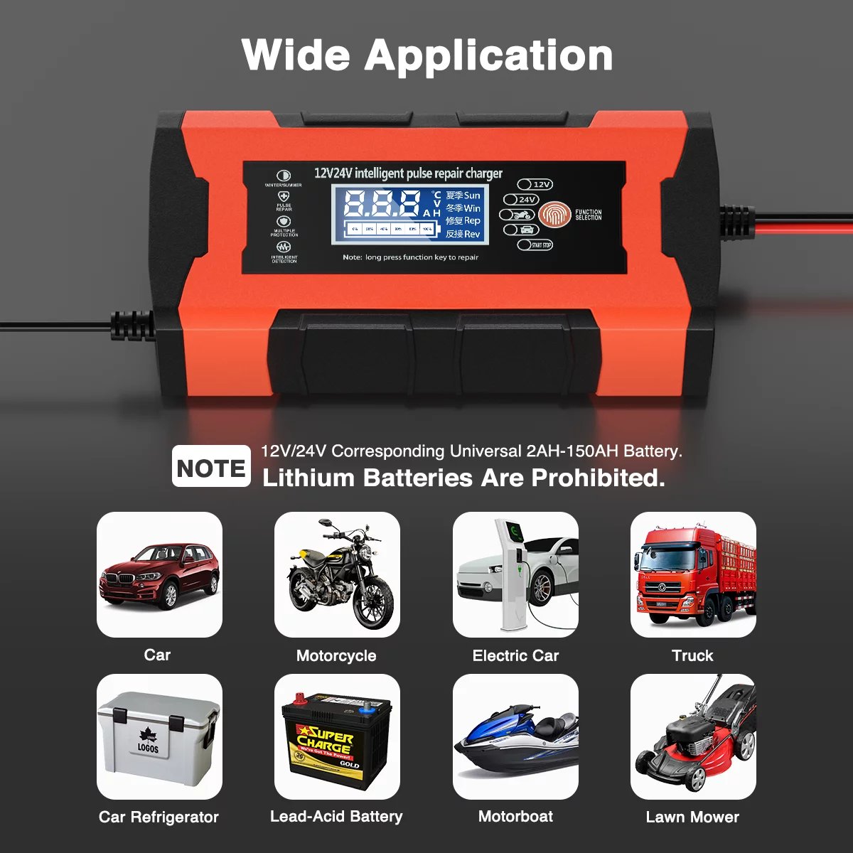 12V/10A 24V/5A Car Battery Charger, Battery Maintainer with LCD Display, Fully-Auto Smart Pulse Repair Charger, Maintainer Trickle Charger for Car Truck Motorcycle Lawn Mower Boat Lead Acid Battery - Inhomebuy