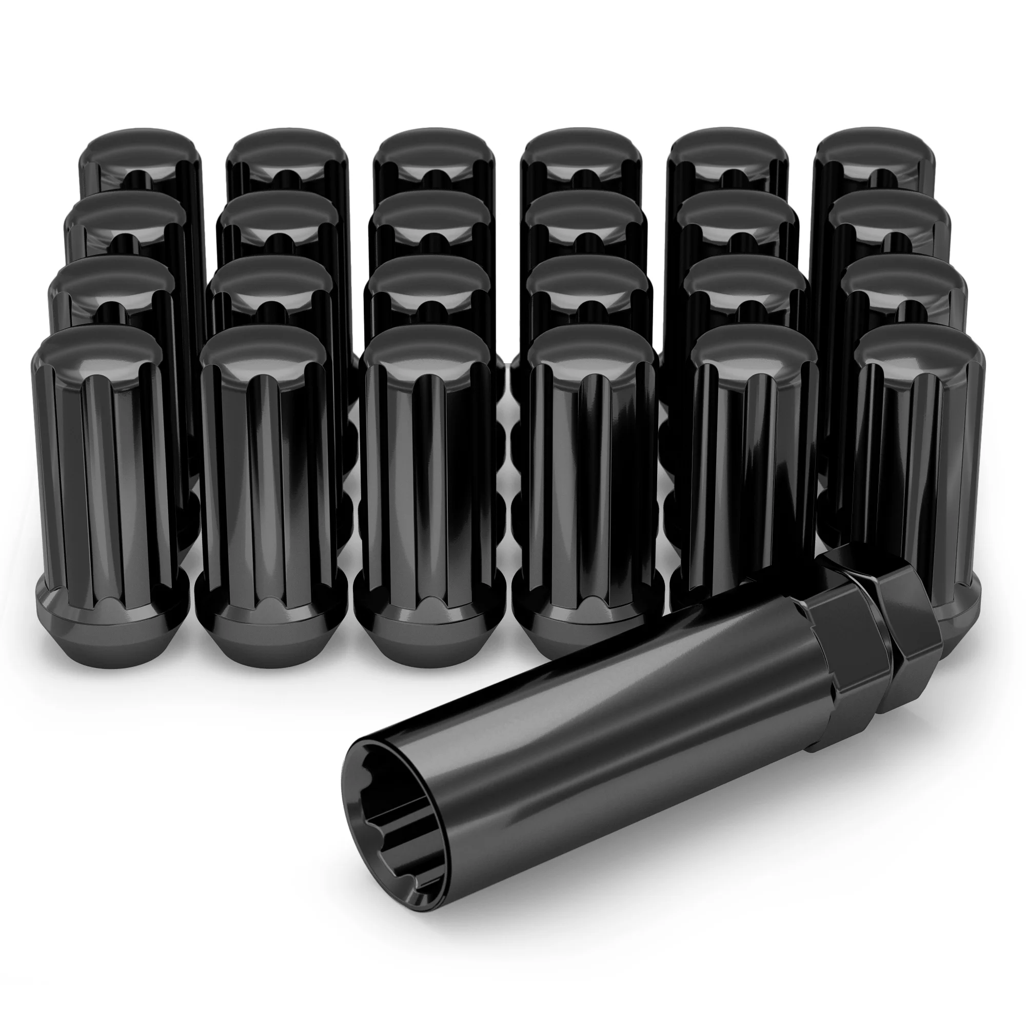 White Knight 963809LBK Black Chrome M14 x 1.50 Duplex Spline Lug Nut, 24 Pack - Inhomebuy