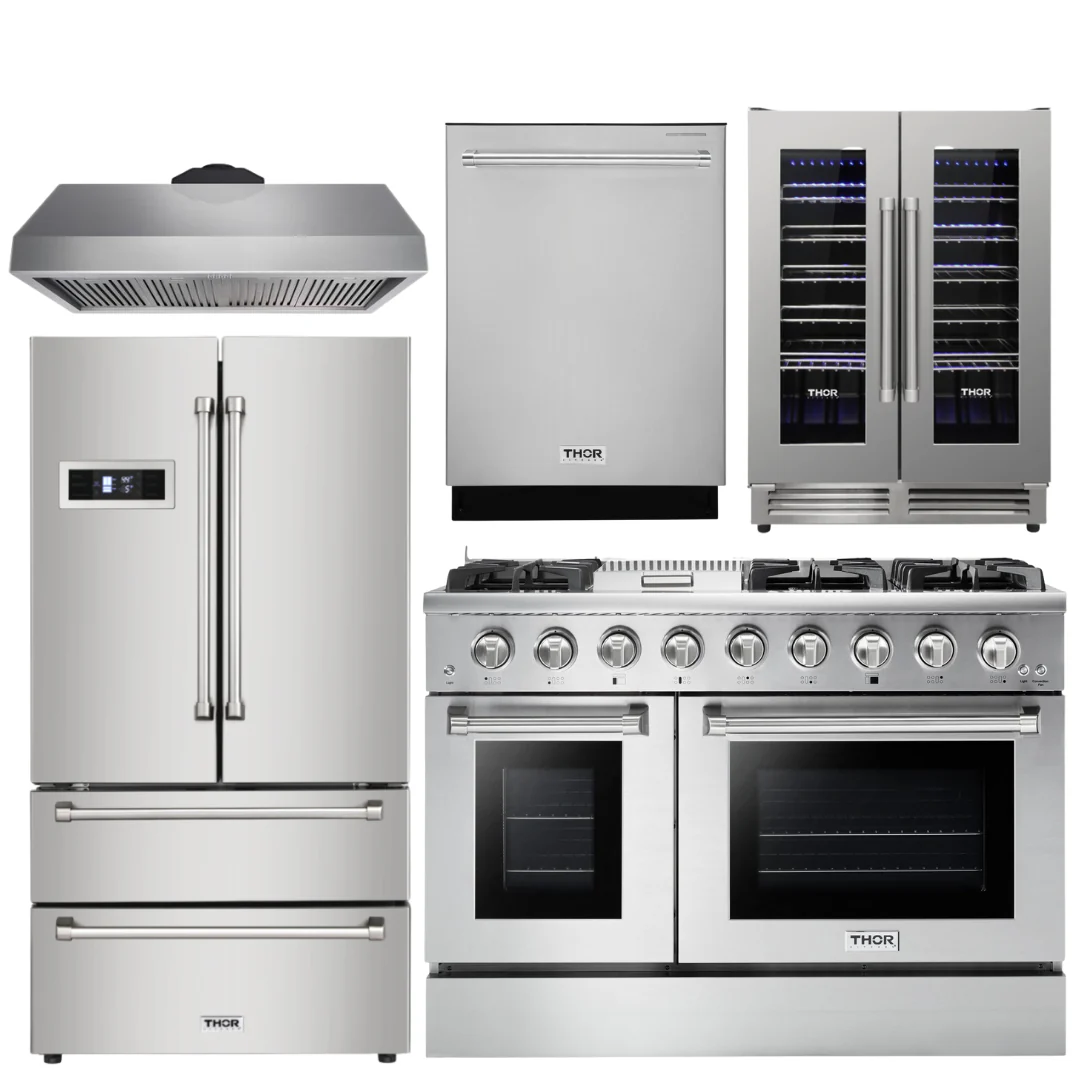 Thor Kitchen Appliance Bundle - 48 In. Gas Range in 5 Piece Kitchen Bundle, AB-HRG4808U-4 - Inhomebuy