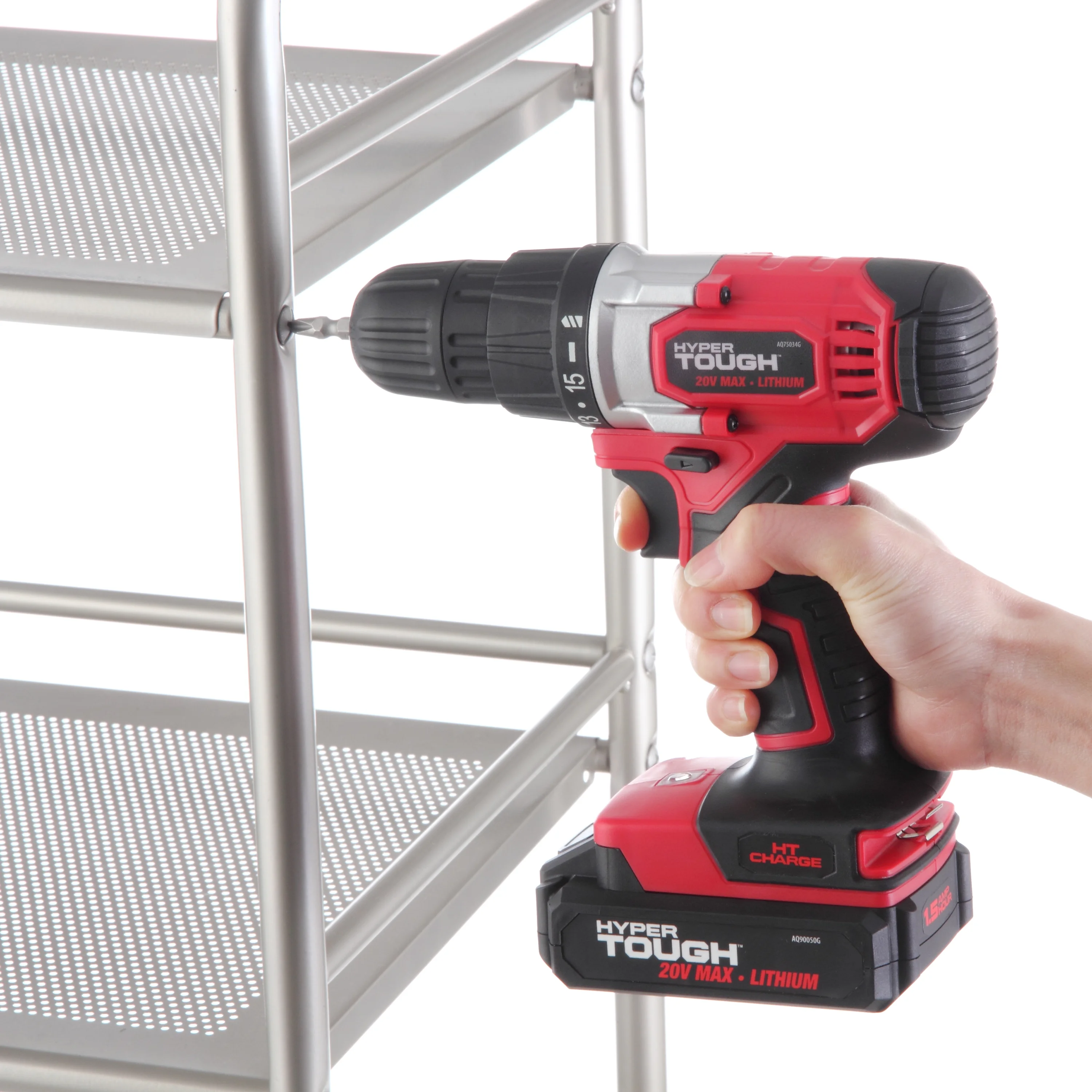 Hyper Tough 20V Max Lithium-ion Cordless Drill, 3/8 inch Chuck, Variable Speed, with 1.5Ah Lithium-ion Battery and Charger, Bit Holder & LED Light - Inhomebuy