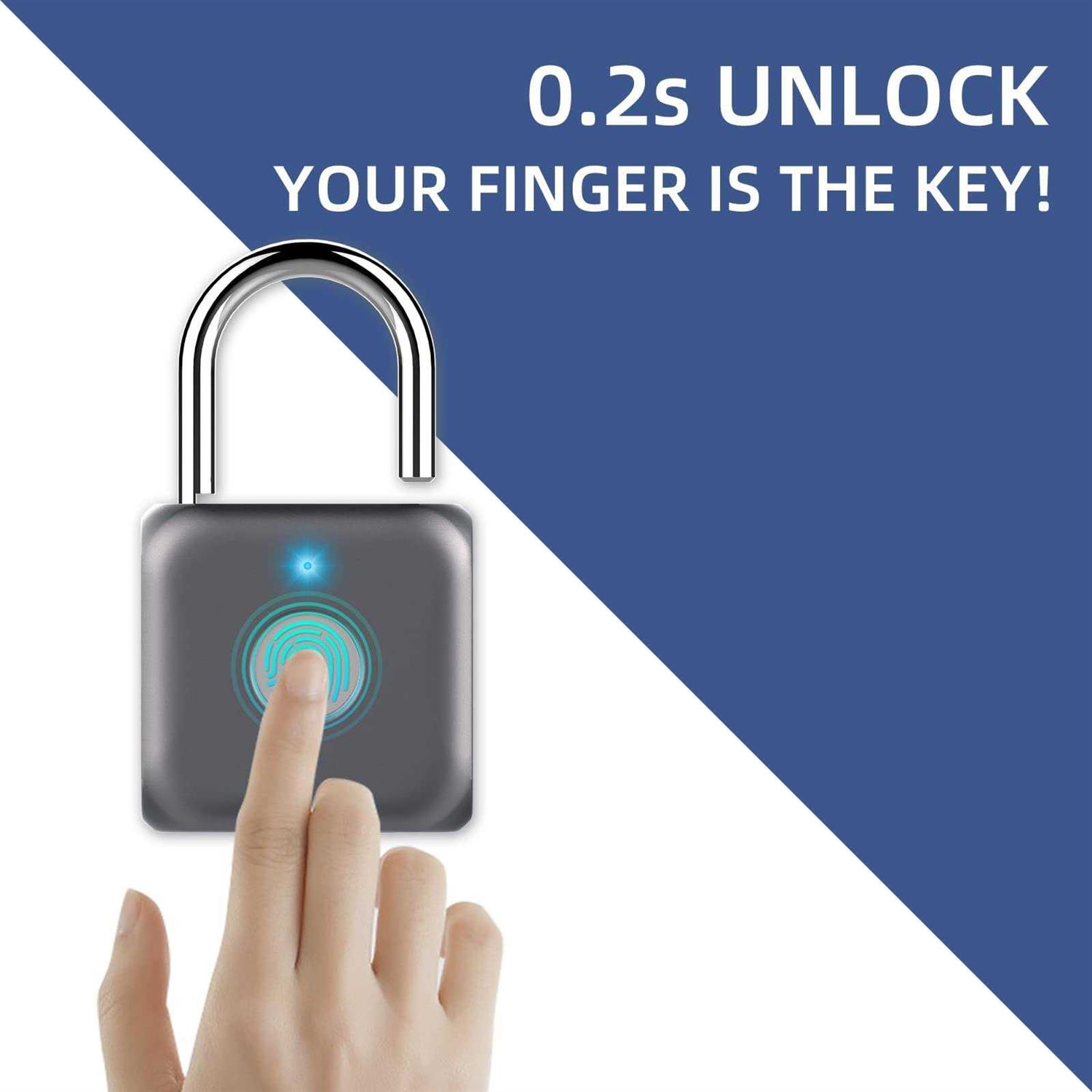 Pothunder Fingerprint Padlock Smart Padlock Locker Lock Biometric Metal Keyless - Inhomebuy
