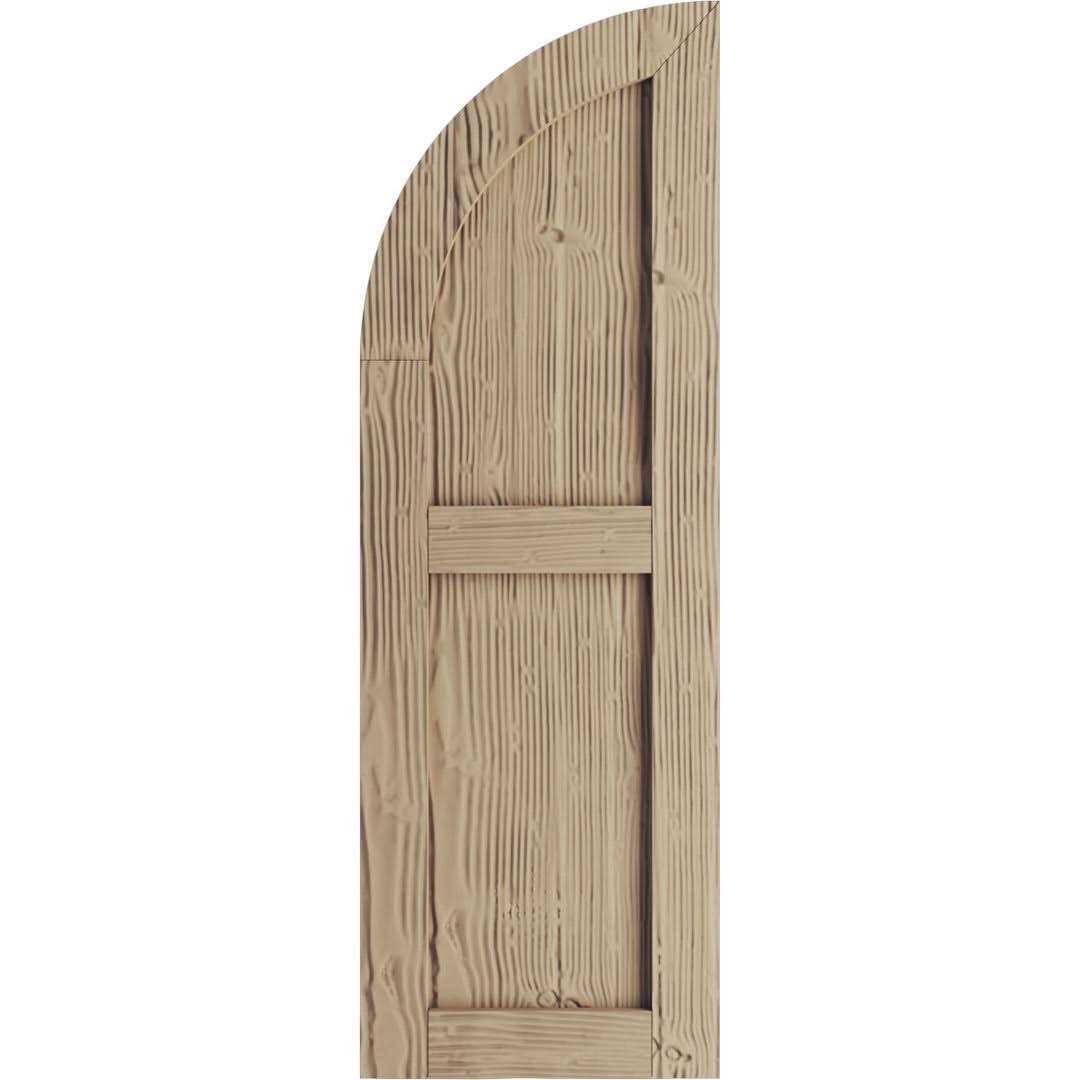 Ekena Millwork 12W x Timberthane Two Equal Flat Panel w/Quarter Round Arch Top Faux Wood Shutters - Inhomebuy