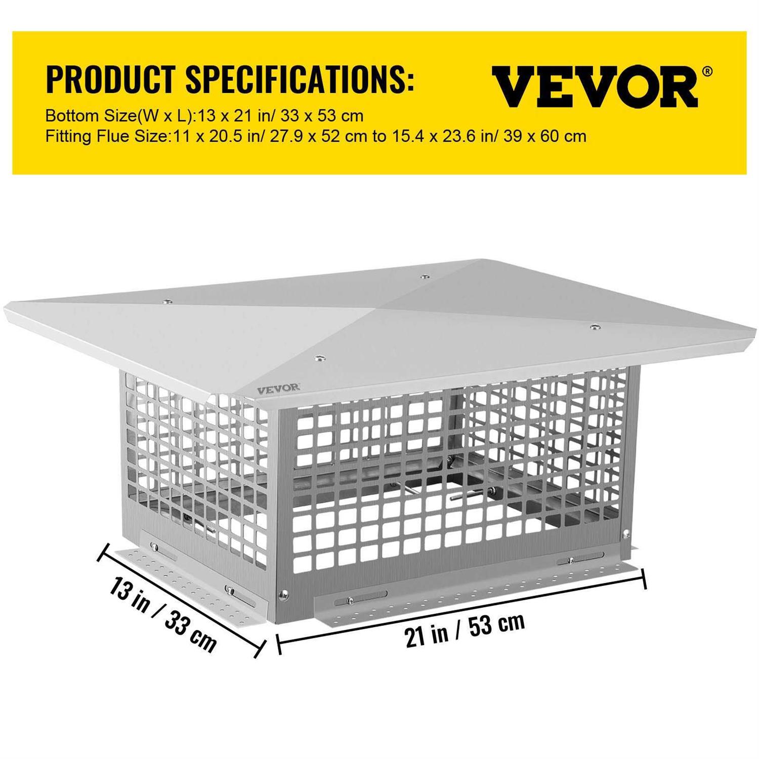 VEVOR Chimney Cap Flue Caps 304 Stainless Steel Fireplace Chimney Cover - Inhomebuy