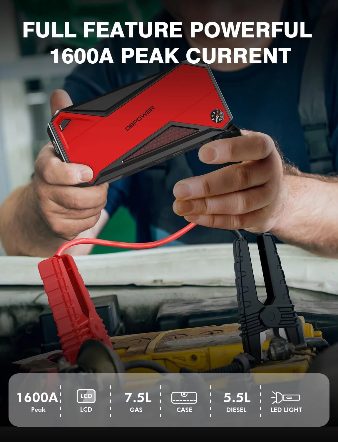 DBPOWER DJS90 1600A Peak 18000mAh Portable Car Jump Starter for up to 7.2L Gas 5.5L Diesel Engines - Inhomebuy