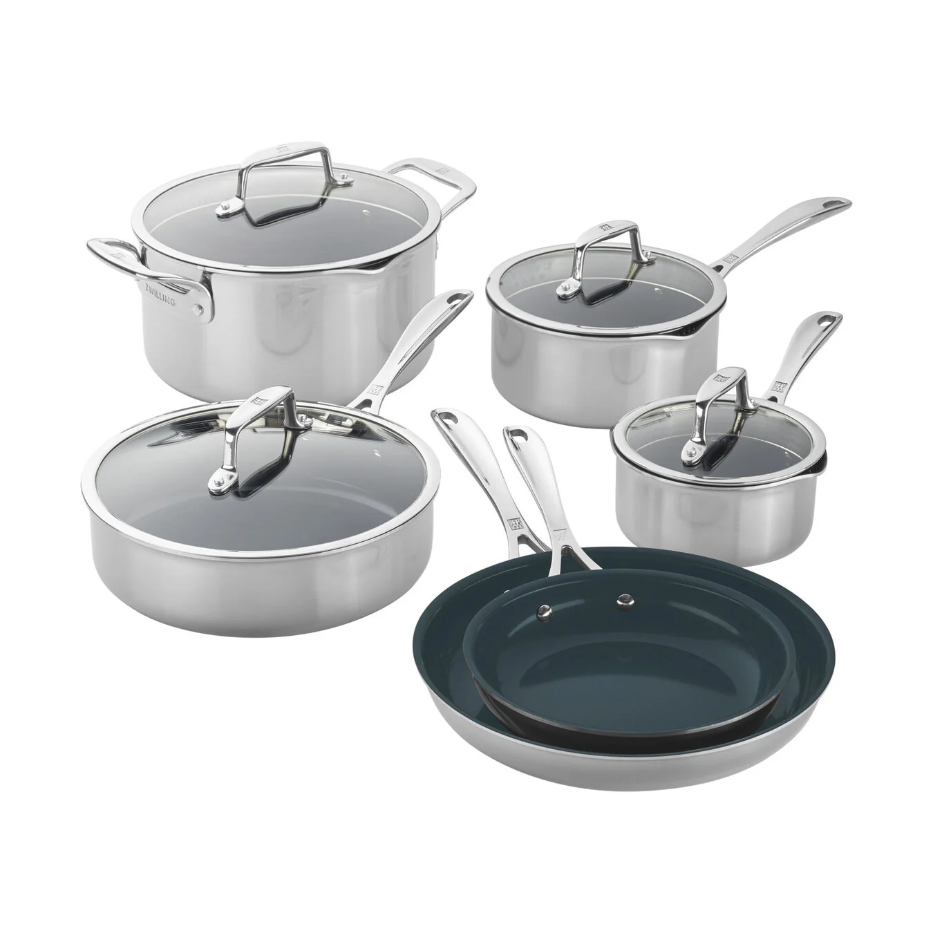 ZWILLING 10pc Stainless Steel Ceramic Nonstick Cookware Set, Clad CFX Series - Inhomebuy