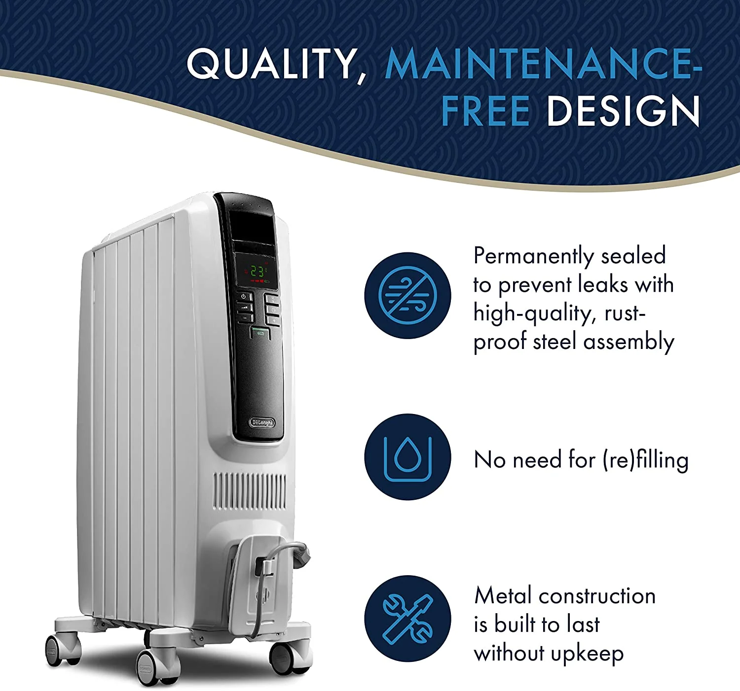 DeLonghi Dragon4 Oil-Filled Heater: 6 fins with patented thermal chimneys, digital controls | TRD40615E - Inhomebuy