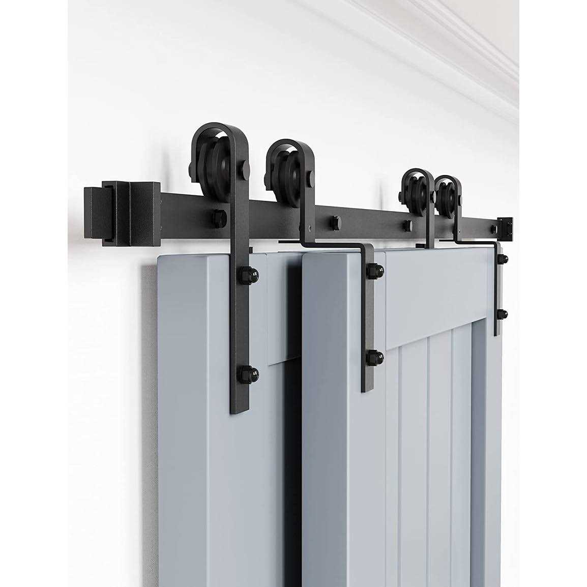 WINSOON Single Track Bypass Barn Door Hardware Double Doors Kit - Inhomebuy