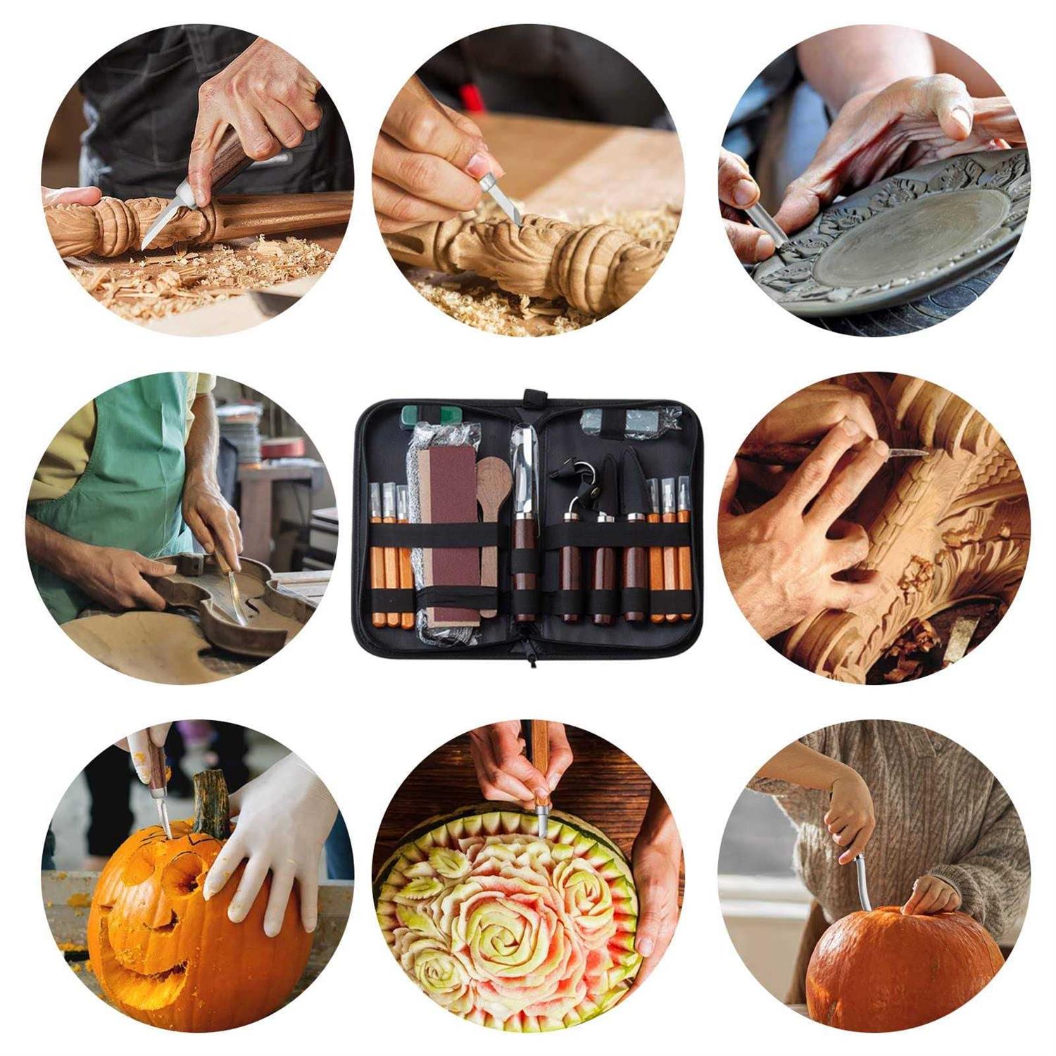 Wood Carving Knife Set 20 Pcs Hand Carving Tool Set for Diy Sculpture Carpenter Experts & Beginners - Inhomebuy