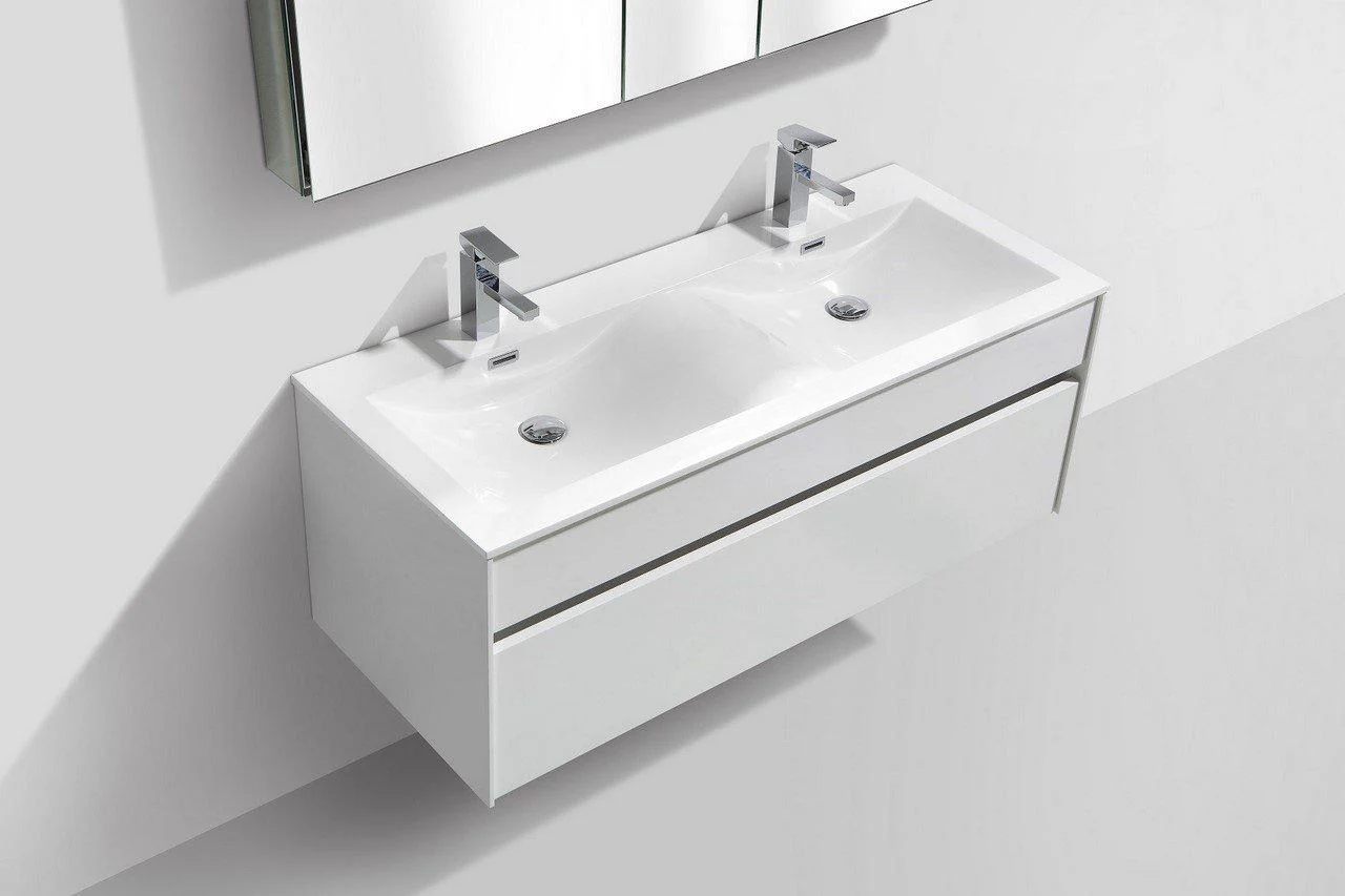 KubeBath Fitto 48 in. Wall Mount Modern Bathroom Vanity - Double Sink - High Gloss White, S1200DGW - Inhomebuy