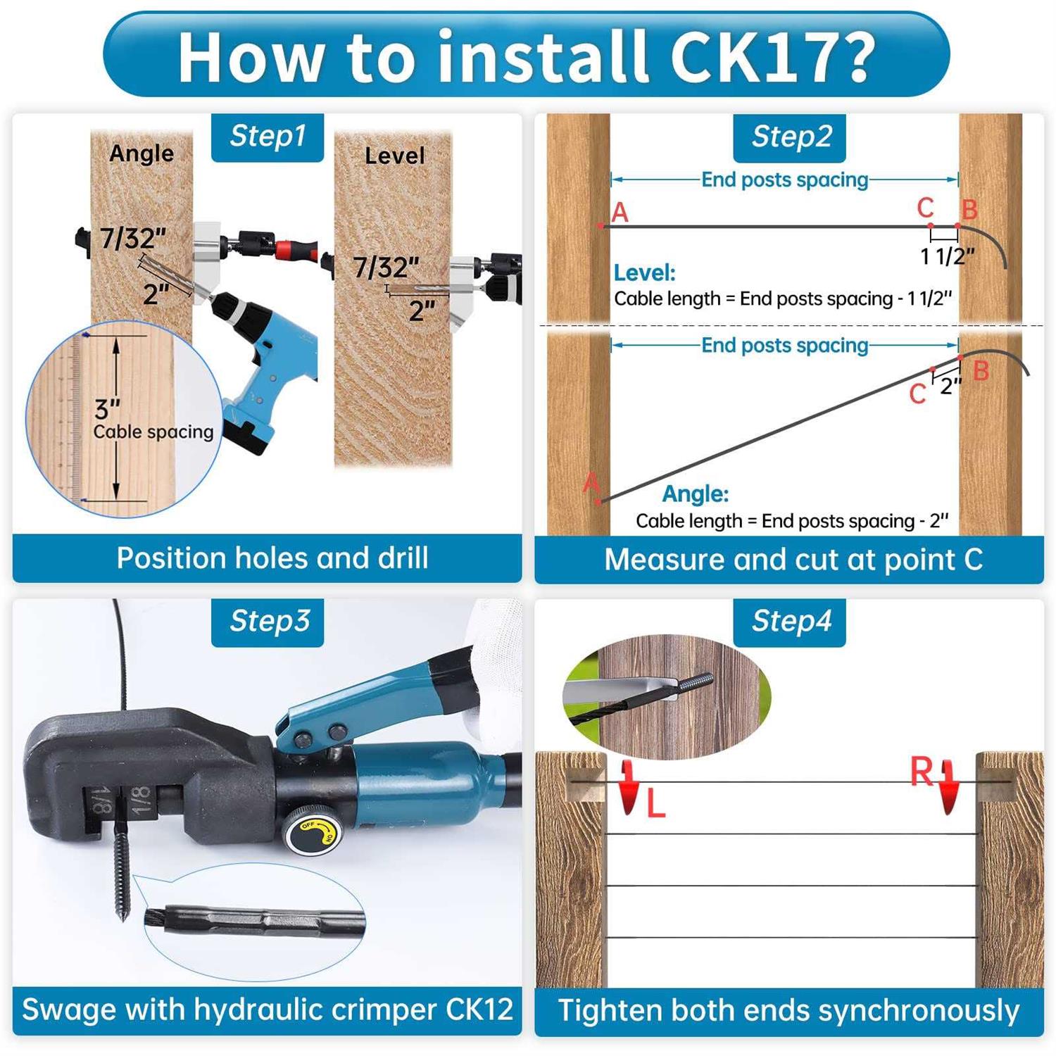 Muzata 1/8 Left & Right Lag Screw CK17 - Inhomebuy