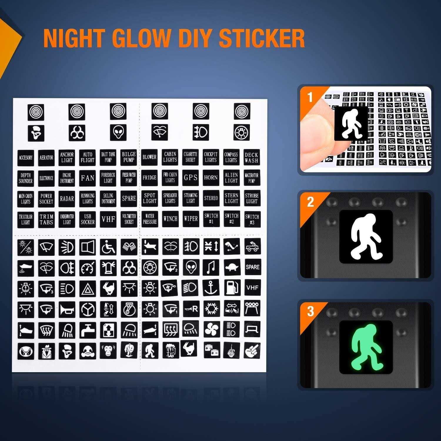 Nilight 6 Pack Rocker Switches with Night Glow Stickers 5 Pin SPST Rocker Switches - Inhomebuy