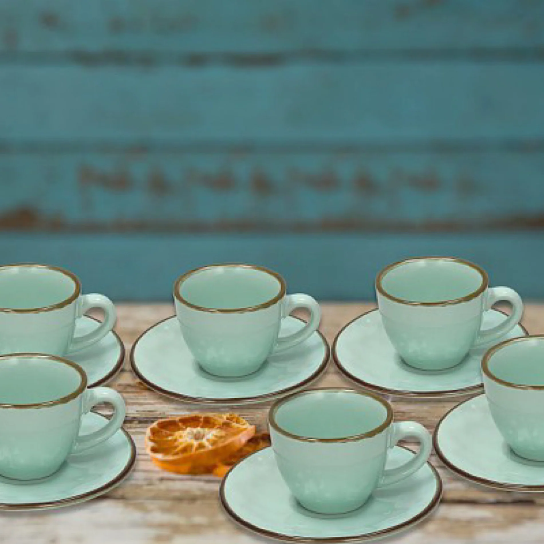 Set 6 Coffee Cup & Saucer Acquaviva Ceramic Green - Inhomebuy