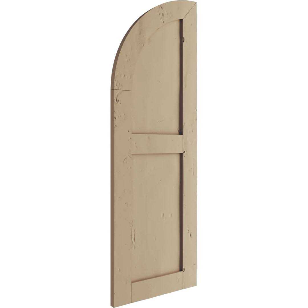 Ekena Millwork 12W x Timberthane Two Equal Flat Panel w/Quarter Round Arch Top Faux Wood Shutters - Inhomebuy
