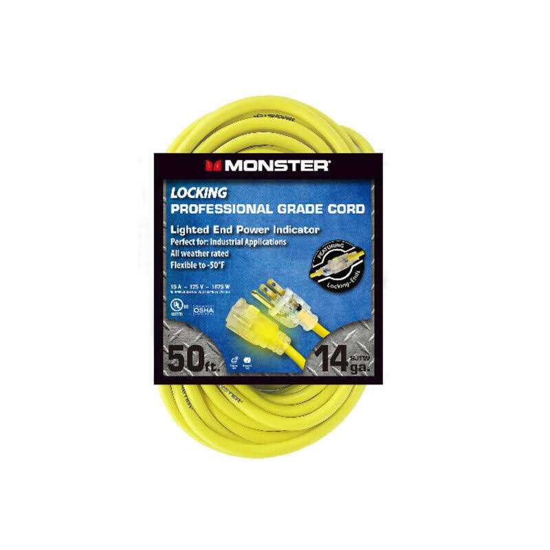 Monster Outdoor Extension Cord 14/3 SJTW Yellow - Inhomebuy