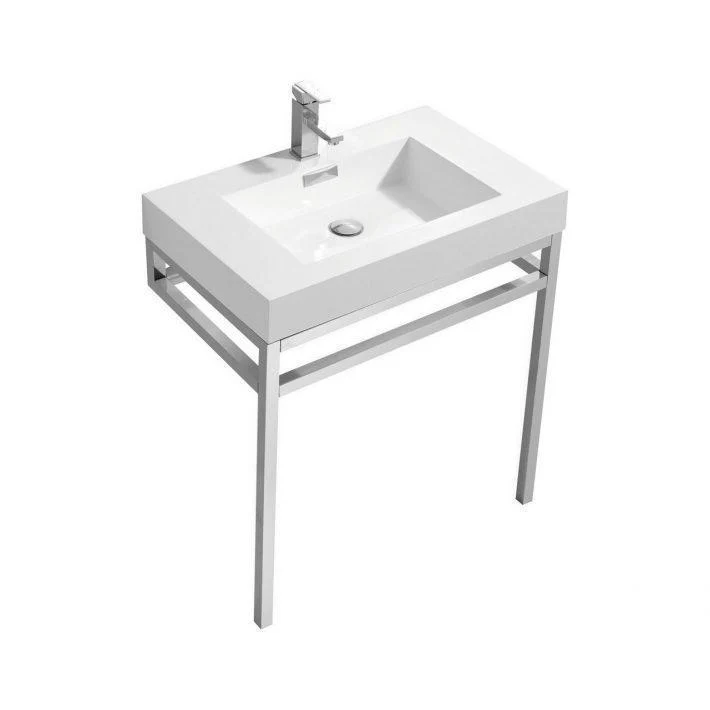 KubeBath Haus 30 in. Stainless Steel Console w/ White Acrylic Sink - Chrome, CH30 - Inhomebuy