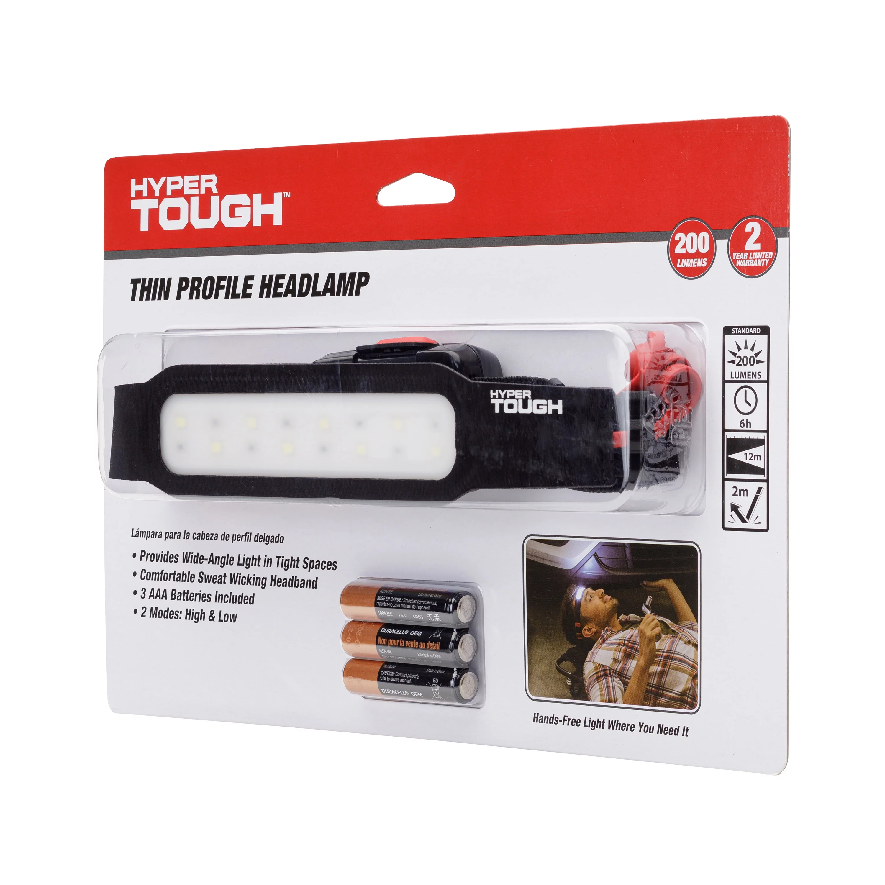 Hyper Tough 200 Lumen Thin Profile LED Headlamp - Batteries Included, 1.6 oz - Inhomebuy