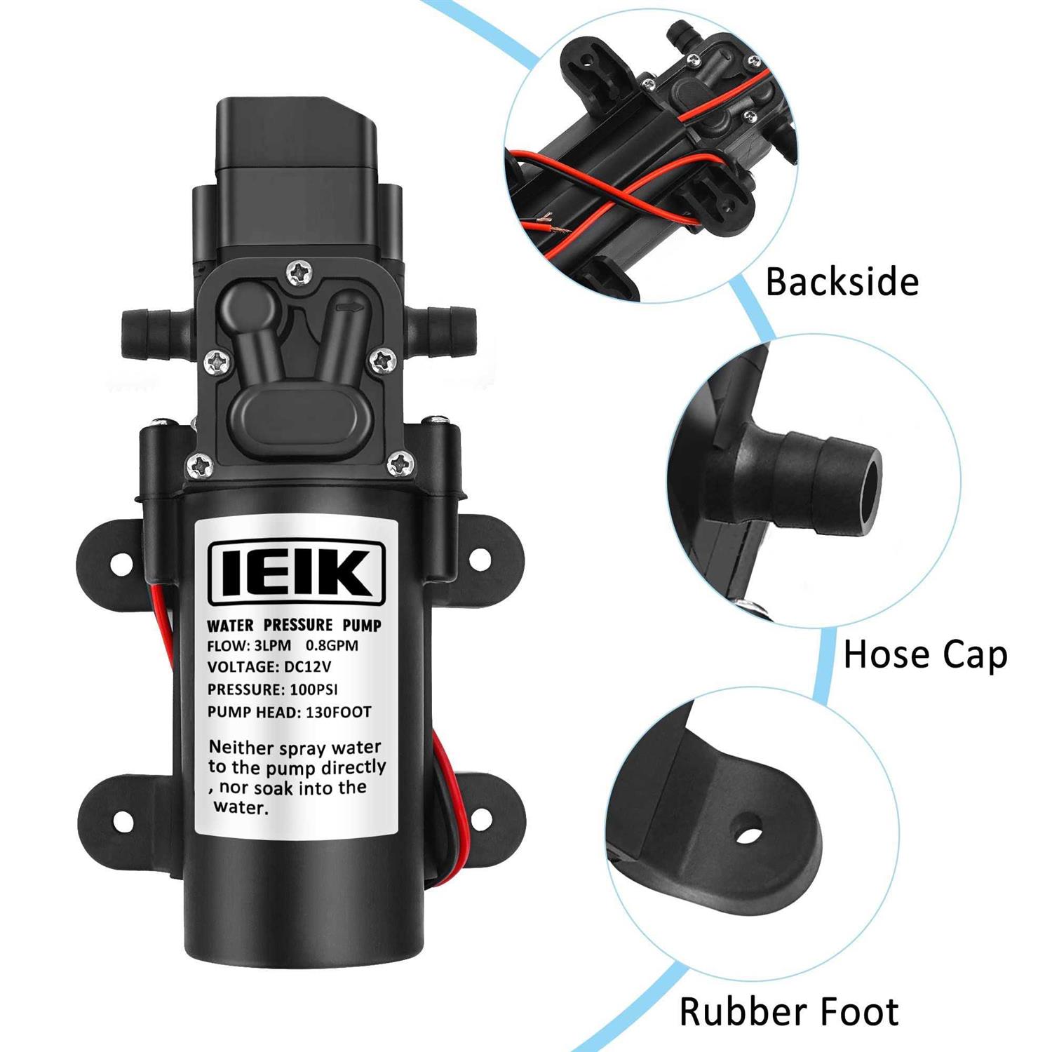 IEIK 12 Volt Diaphragm Pump 3LPM 0.8 GPM 100PSI Self Priming Sprayer Pump 12V DC Fresh Water Pump Water Pressure RV Camper Marine Boat - Inhomebuy