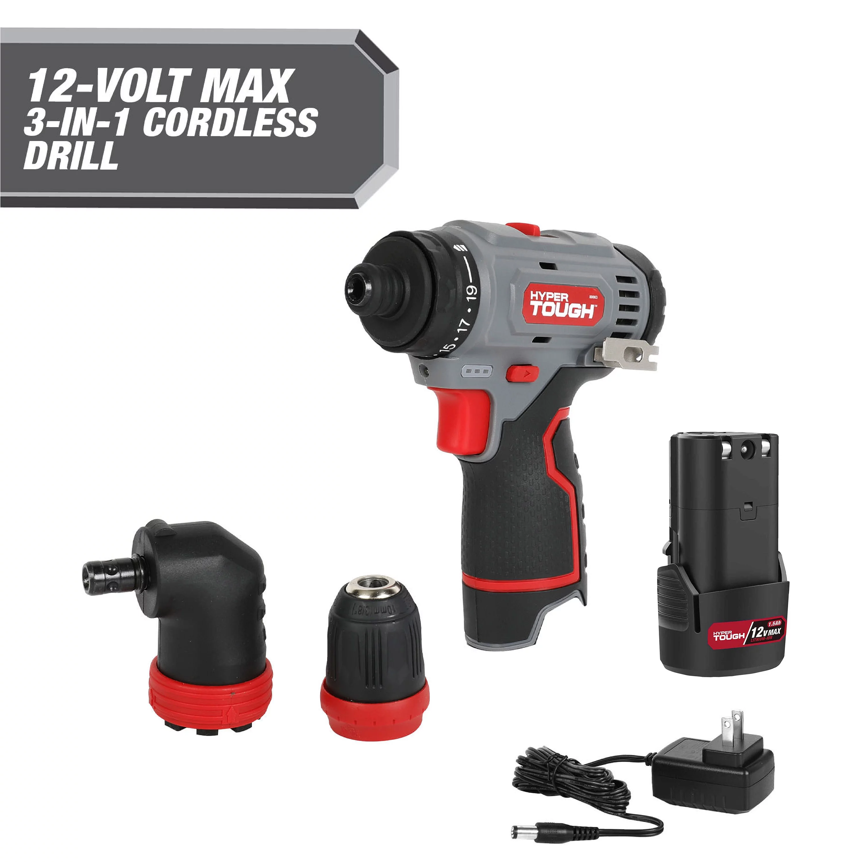 Hyper Tough 12V Max Lithium-Ion 3-in-1 Multi-Head Power Drill Set with 1.5Ah Battery and Charger, 80003 - Inhomebuy