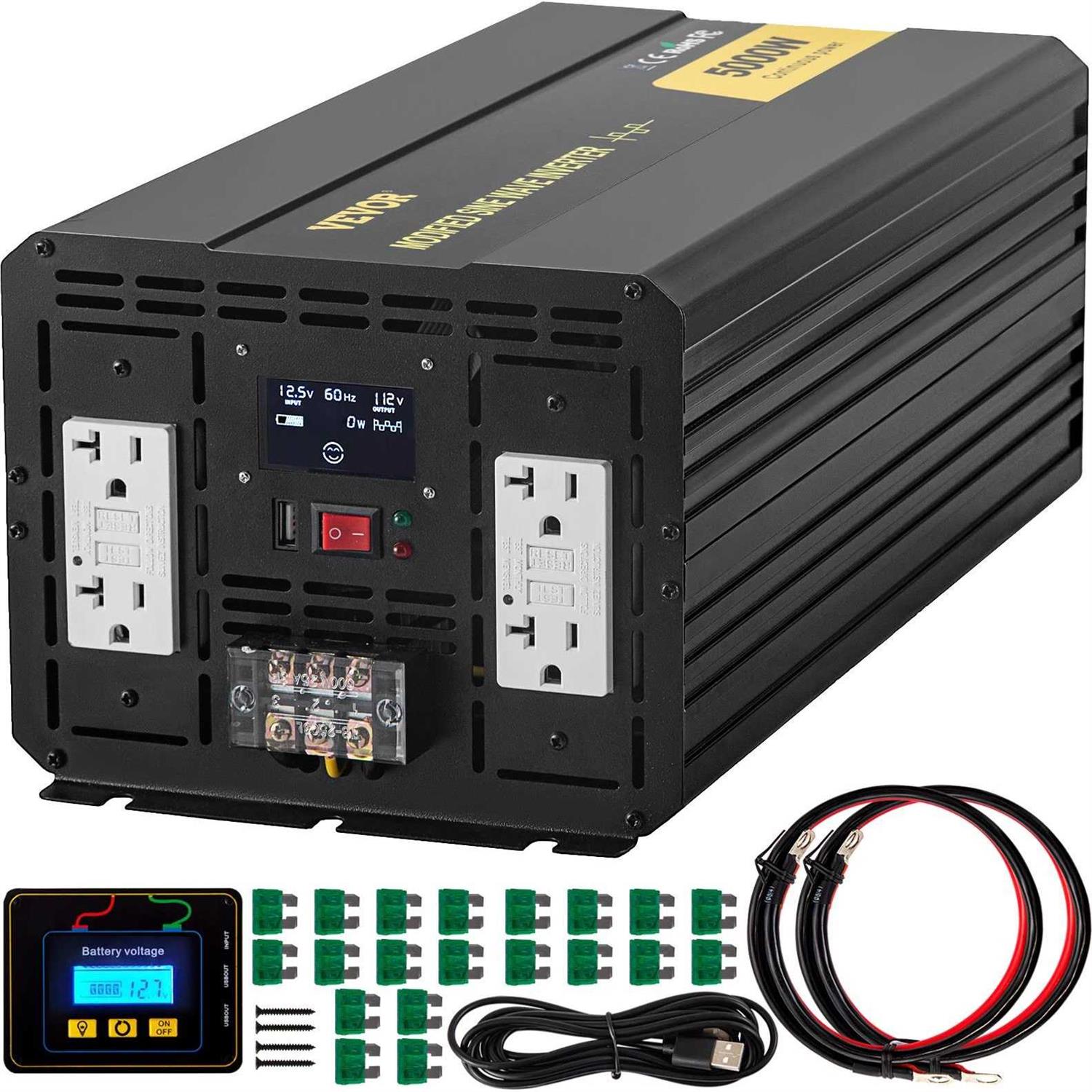 VEVOR Power Inverter 3500W Modified Sine Wave Inverter Dc Ac 120V Car Converter with Lcd Display Remote Controller Led Indicator Ac Outlets - Inhomebuy