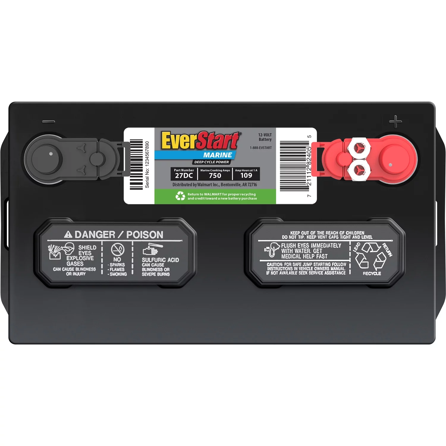 EverStart Lead Acid Marine & RV Deep Cycle Battery, Group Size 27DC 12 Volt, 750 MCA - Inhomebuy