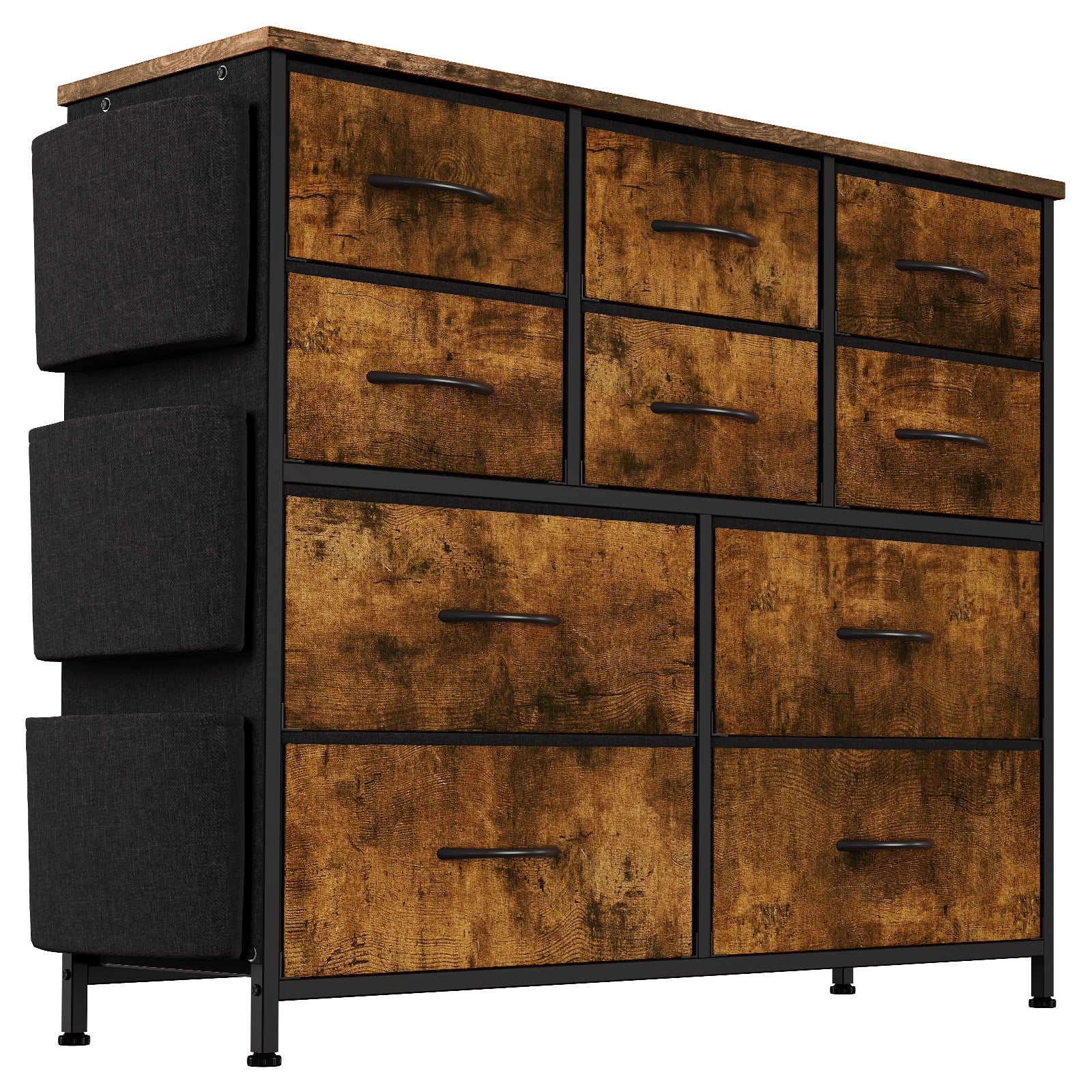 Zzistar 10 Drawers Dresser, Wood Top Dresser Chests of Drawers Storage Organizer Unit with Fabric Drawer - Inhomebuy
