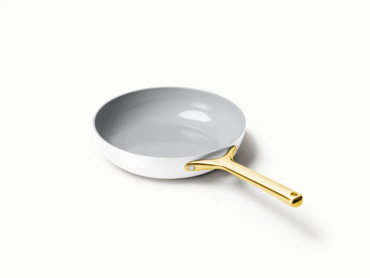 Caraway Fry Pan in White with Gold Handle - Inhomebuy