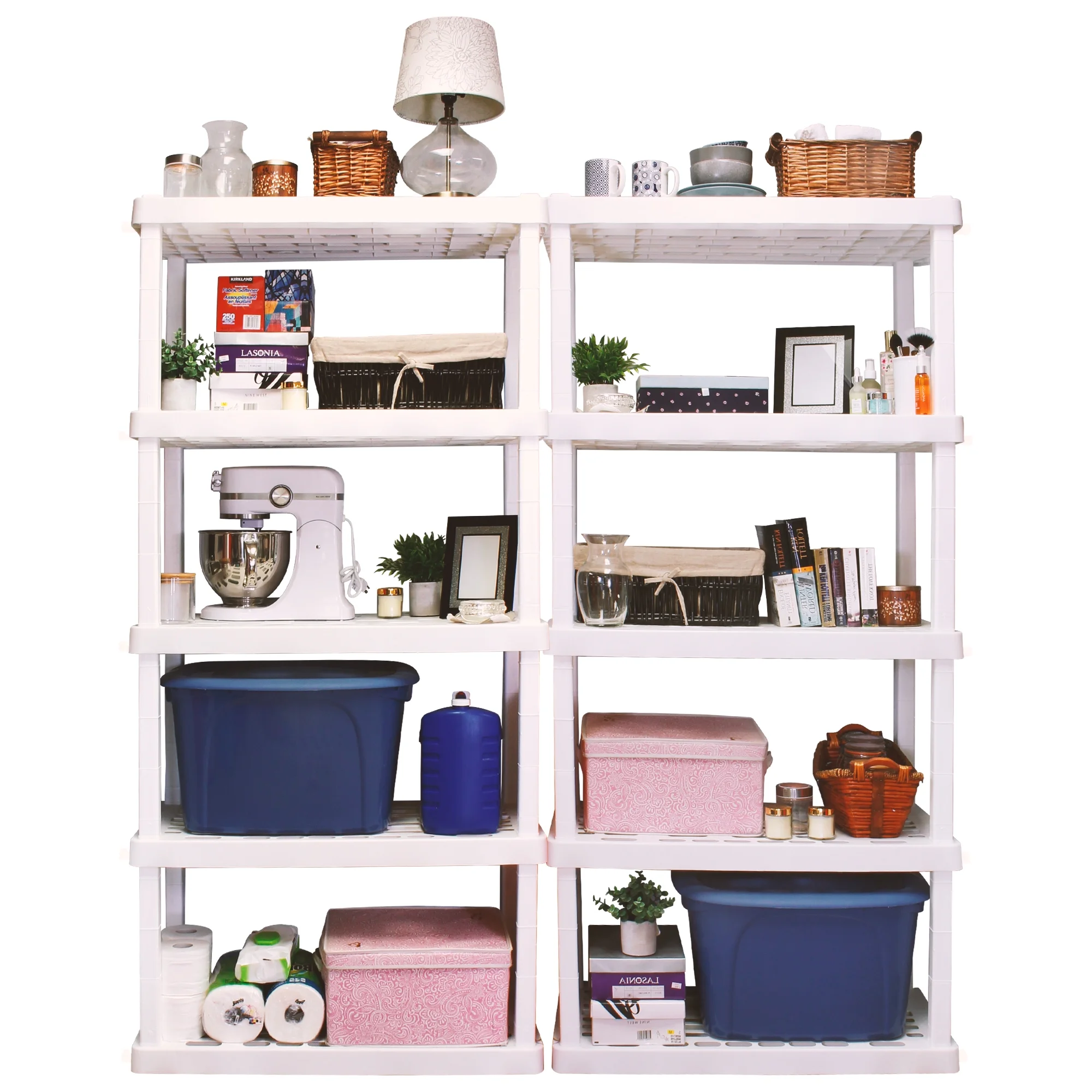 Hyper Tough 5 Shelf Plastic Garage Shelves, 2 pack Storage Shelving, White, 750 lbs. Capacity - Inhomebuy
