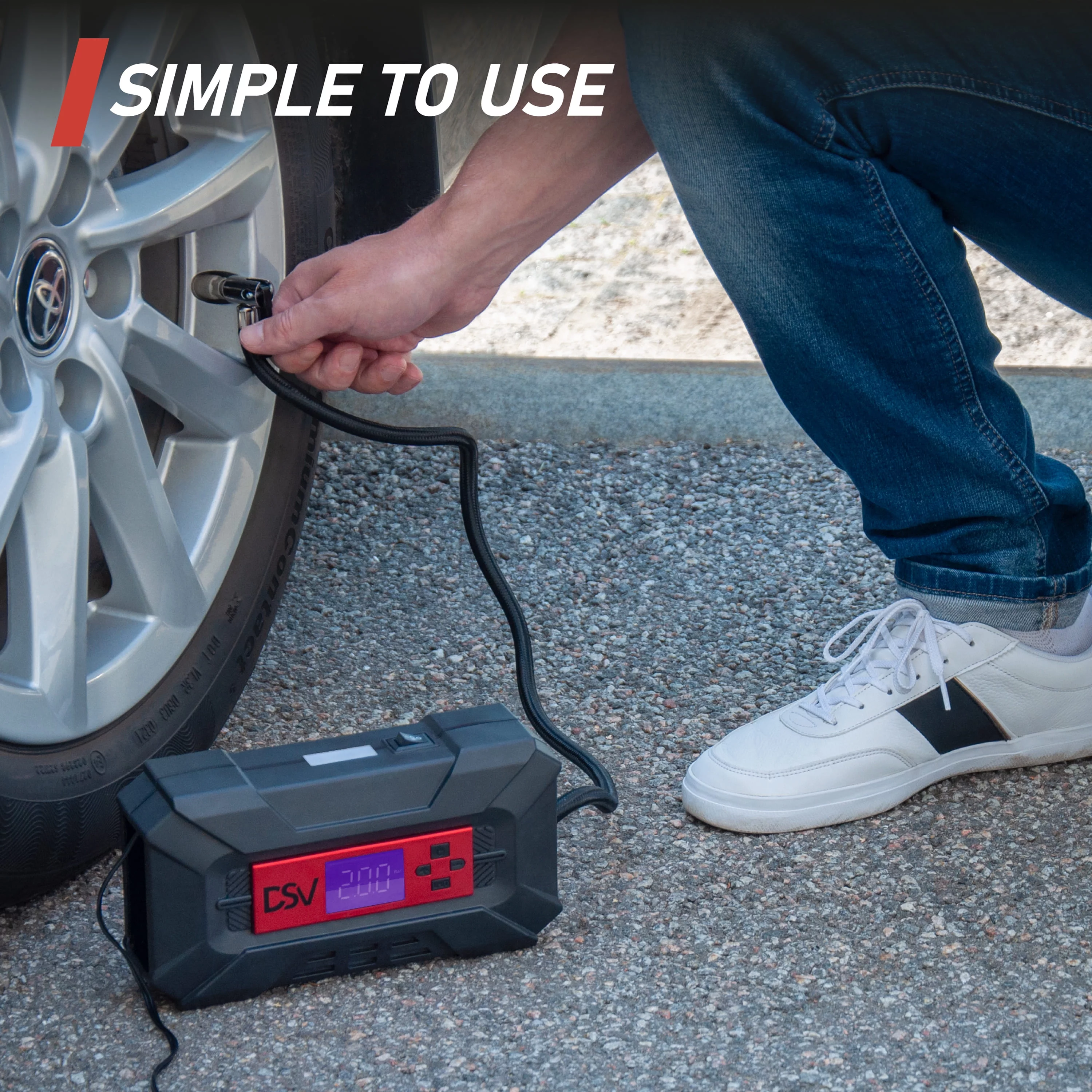 DSV Standard Compact Tire Inflator Air Pump, Portable Air Compressor for Tires 12V DC 150PSI - Inhomebuy