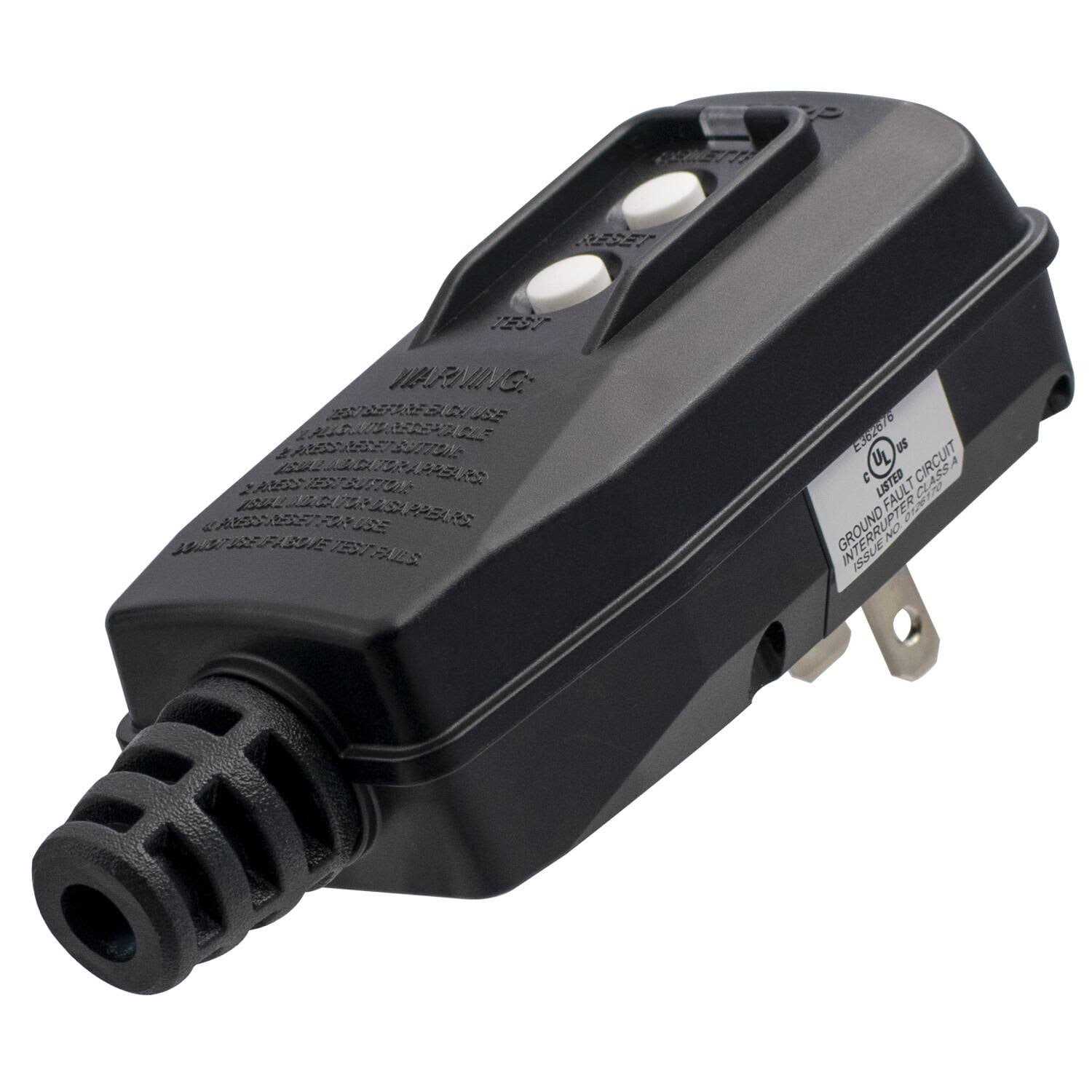 ELEGRP 4.67 in. 15 Amp Auto Reset 3 Prong Portable GFCI Replacement Right Angle Plug Assembly - Inhomebuy