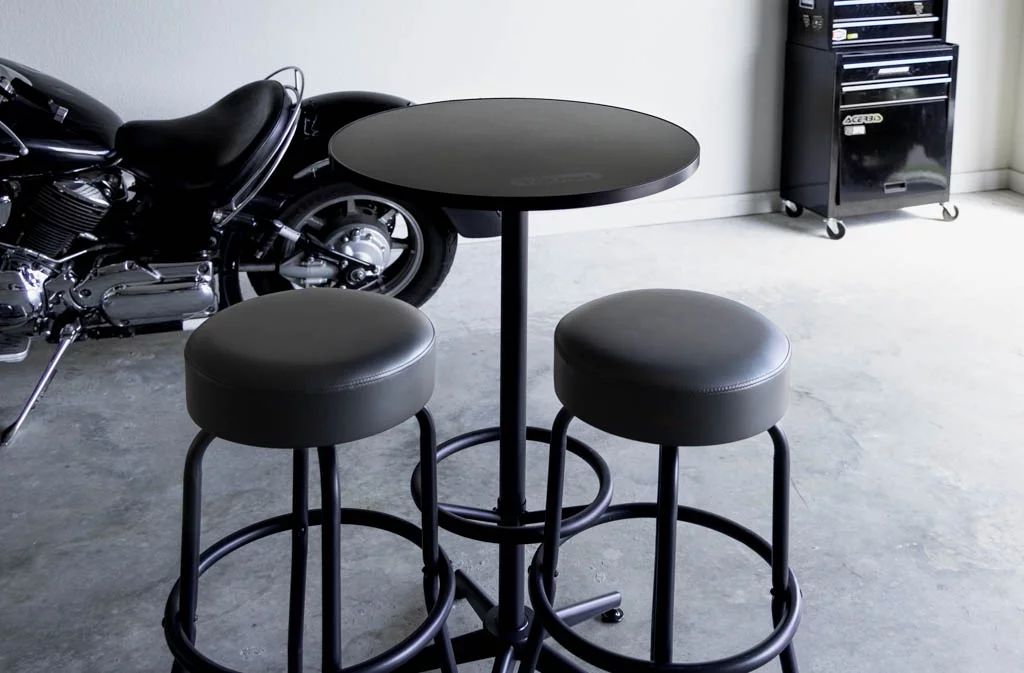 Hyper Tough 3-Piece Shop Table & Stool Set, Bar Height, Pub Table, Workbench, Steel, Black - Inhomebuy