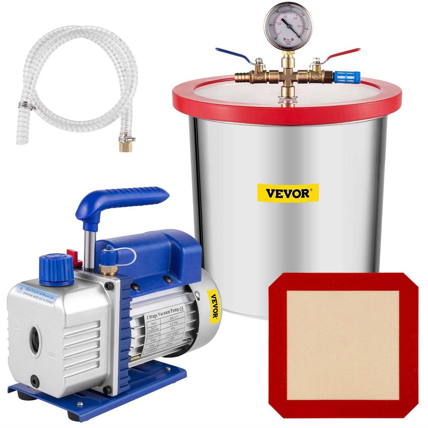 VEVOR Vacuum Pump 3 Gallon Stainless Steel Vacuum Degassing Chamber Kit 3CFM Vacuum Pump QCKTZKB3JLBXGT3CFV1 - Inhomebuy