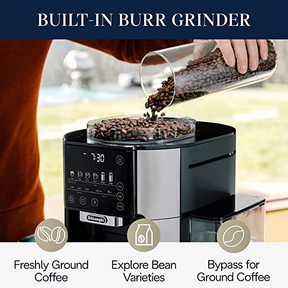 DeLonghi TrueBrew Drip Coffee Maker with built in grinder: Single Serve, 8 oz to 24 oz, Hot or Iced Coffee | CAM51025MB - Inhomebuy