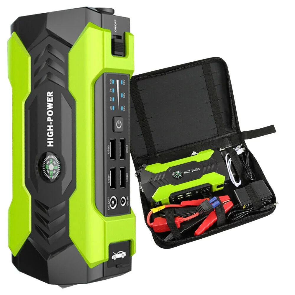FIEWESEY Portable 12V Car Jump Starter Portable USB Power Bank Battery Booster Clamp 600A (Green) - Inhomebuy