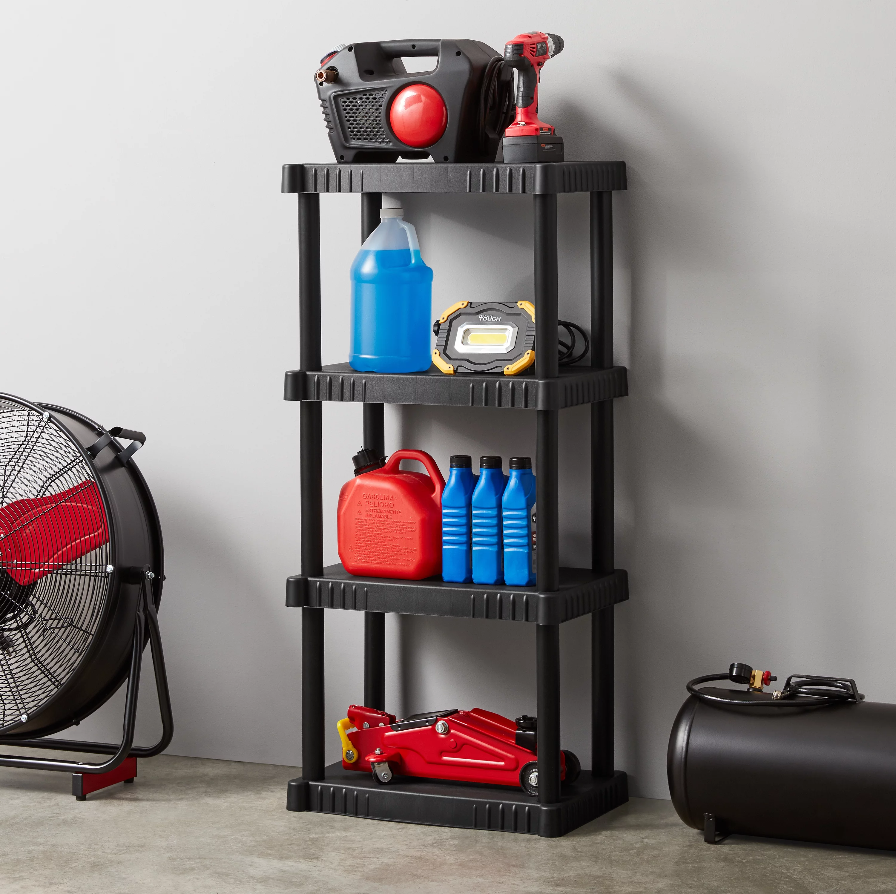 Hyper Tough 4-Shelf Plastic Garage Shelves, Black, Holds up to 340 lbs (3 Pack) - Inhomebuy