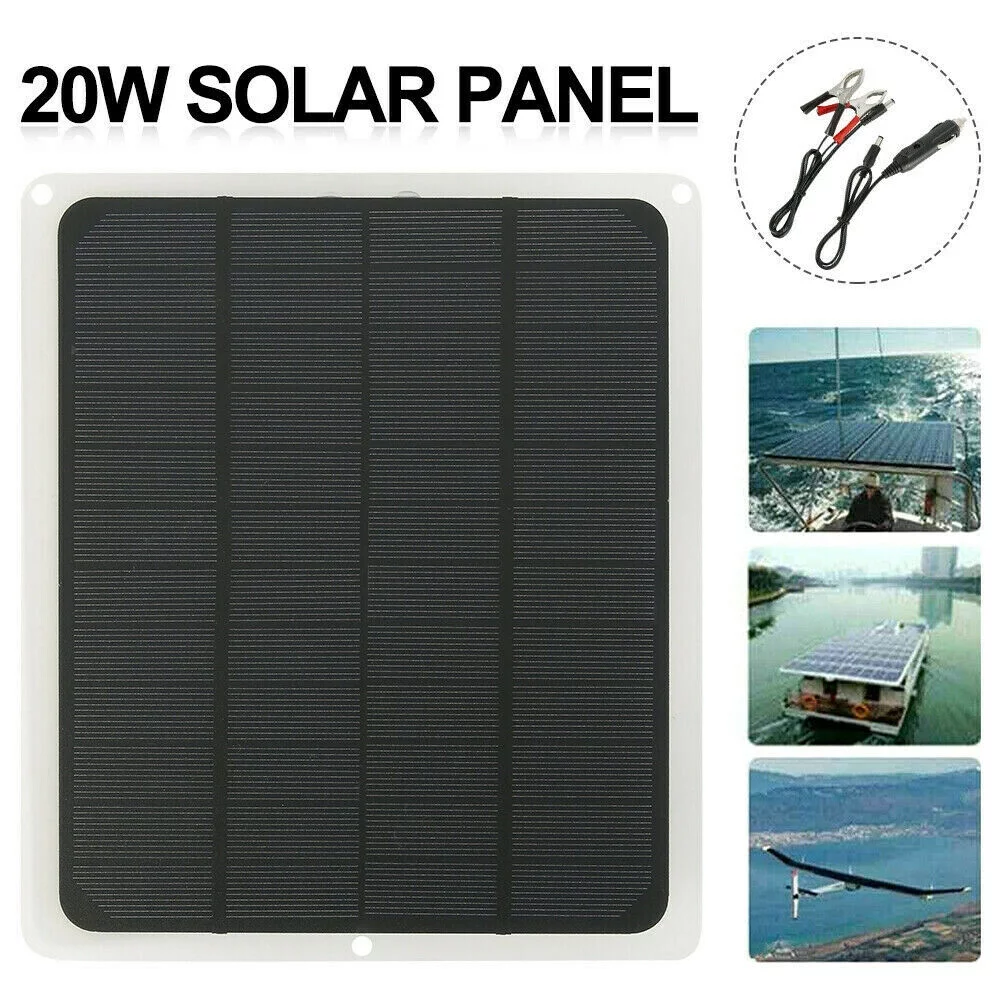 20W Solar Panel 12V Trickle Charge Battery Charger Maintainer Marine RV Car T-IT - Inhomebuy