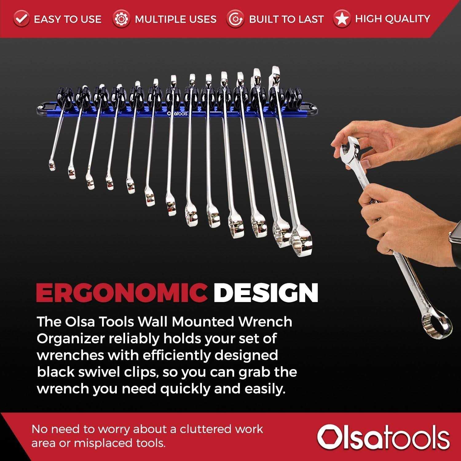 Olsa Tools Wall Mount Screwdriver Holder Black Nylon + Green Clips - Inhomebuy